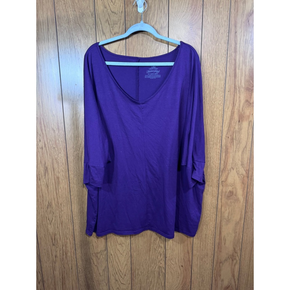 Faded Glory Womens Purple V-Neck Dolman Half Sleeve Top Plus Size 4X 26W-28W